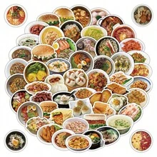 60 Peças Adesivos Realistas de Deliciosos Lanches - Enfeites Temáticos de Comida Saborosa para Artesanato DIY e Embrulho de Presentes - 60 peças - Visão 1