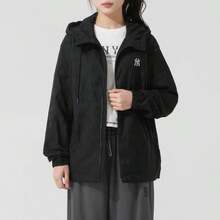 MLB Áo khoác có mũ dệt unisex, Áo khoác gió JQD họa tiết monogram cổ điển, Áo khoác ngoài thể thao tối giản, 3AWJM0453 - màu đen - Xem 1