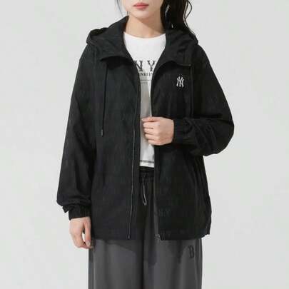 MLB Chaqueta con capucha tejida unisex, CLÁSICO MONOGRAMA TONO-TONO JQD CORTAVIENTOS, ropa deportiva minimalista de uso casual, 3AWJM0453