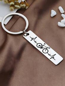 Cycling Themed Keychain With Bicycle + ECG Pattern, Minimalist And Style, Exclusive Gift For Cycling Enthusiasts, Personalized Accessory With Engraved Slogan, Suitable As A Small Gift For Cycling Lovers And Outdoor Enthusiasts - Multicolor - View 3
