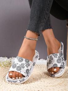 Floral Open-Toe Linen Slippers For Women, Comfortable And Breathable, Suitable For Summer And All Seasons, Indoor Home Living Room And Student Dormitory, Slip-On Open-Toe Women's Slippers - Black - View 5