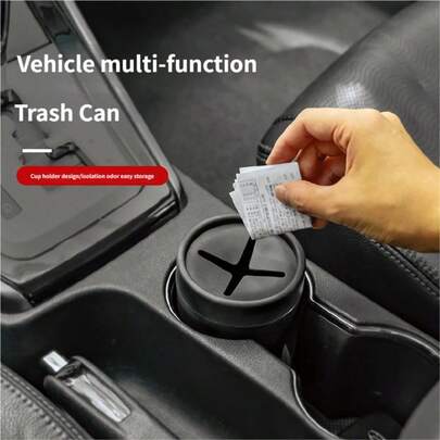 Thùng rác mini có nắp đậy, thùng rác tròn cho xe hơi, hộp đựng đồ nhỏ gọn phù hợp với giá để cốc, phụ kiện nội thất xe hơi.