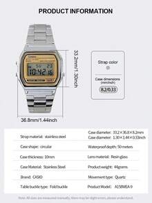 Casio Unisex Retro Square Silver-Gold Dual-Tone Stainless Steel Band Digital Display Alarm Clock Date Watch, Classic Y2K Aesthetics Casual Daily Wear Gift - Silver - View 7