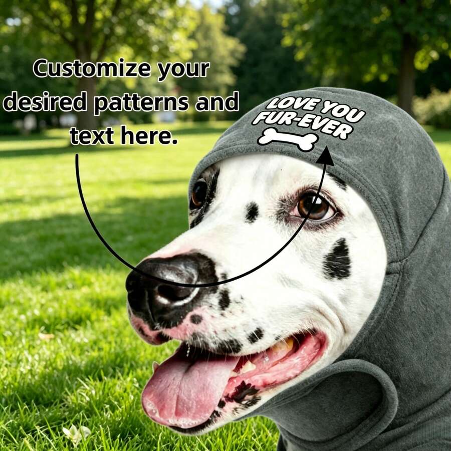1pc Minimalist Customizable Pattern + Text Anti-Startle Calming Dog Head Cover Neck Warmer - Grey - View 1