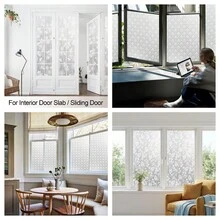 1pc Floral Pattern Privacy Window Film, Self-Adhesive No Glue Design, Anti-UV & Frosted Glass Sticker For Home Decor, Suitable For Office, Living Room, Bathroom - Pearlescent Frosted Film - View 2