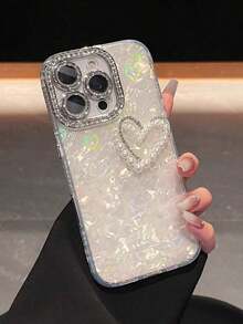 Luxury Pink Faux Pearl Fashion Phone Case Rhinestone Heart & Butterfly Design Phone Case + Wrist Strap Acrylic Hard Shell Creative Compatible With IPhone 17 Pro Max/17 Pro/17 Air/17/16 Pro Max/16/16 Pro/16 Plus/15/15 Pro Max/15 Pro/15 Plus/11/12/13/14 Pro Max/11 Pro/11 Pro Max/12 Pro/12 Pro Max/13 Pro/13 Pro Max/14 Pro/14 Pro Max/14 Plus Birthday Gift Spring Accessory - White With Pearl Hearts - View 12