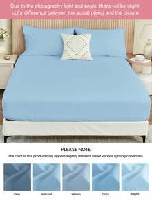 1件纯色床笠 - 涤纶绒面料床垫套，四角松紧带设计，适用于9-12英寸厚床垫，抗皱，适用于家庭和宿舍的单人床、双人床、大号床、特大号床，通过Oeko-Tex认证，蓝色 - 藍色 - 查看 10