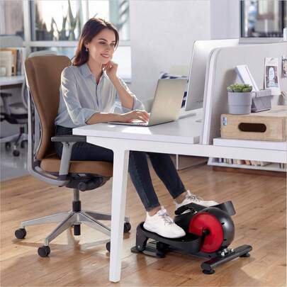  COSTWAY Under Desk Elliptical Pedal Exerciser, Adjustable Magnetic Resistance & Whisper Quiet, Compact Seated Leg Machine W/ Forward & Reverse Direction For Home Office, Red/Silver
