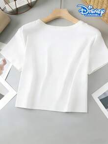 Disney Brand Women's Cute Lilo & Stitch Short Sleeve Crop Top, Casual Round Neck Graphic T-Shirt For Streetwear Style - trắng - Xem 3