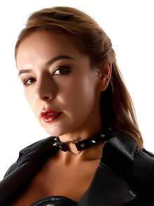 Bộ 3/5 món dây đeo tất da dành cho nữ, vòng cổ choker phong cách punk, vòng tay da. - màu đen - Xem 5