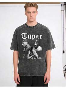 Men's Washed T-Shirt,100% Cotton, Machine Washable - Perfect For Summer, Everyday Fashion|Playful Design|Stylish Details - Black - View 2
