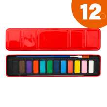 Set de 12/18/24 colores de pintura de acuarela en polvo sólido en caja de lata roja, pinturas de acuarela multicolor, portátil y conveniente, adecuado como regalo - Multicolor - Ver 12