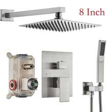 Shower Faucet Set Shower System Luxury Rainfall Shower Head Combo Set With 8-Inch Rain Showerhead And Handheld ShowerheadWall Mounted Mixer Valve Brushed Nickle - 拉絲鎳 - 查看 12