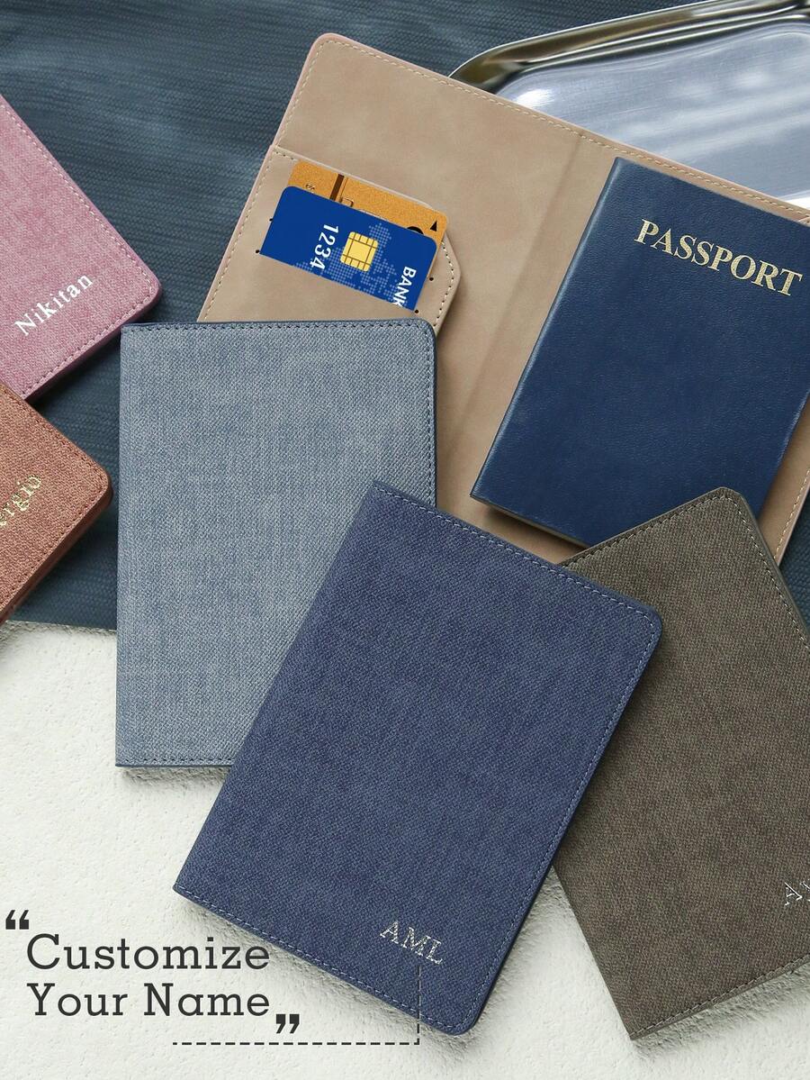 1pc Personalized Name Summer Denim Canvas Texture Passport Holder, Personalized Name Summer Beach Graffiti Pattern Passport Cover With RFID Blocking, Lightweight Travel Wallet And Passport Holder For Women And Men, Handmade Exquisite Travel Accessory, Unique Gift, Holiday Gift - Bright - View 1
