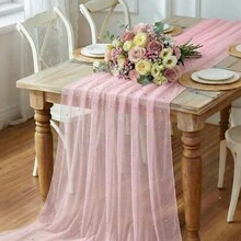 1 pieza Tela de tul rosa perla con perlas incrustadas, cortina de fondo para boda, tela decorativa para vestido de novia, decoración para fiesta de boda, telón de fondo para fotos, mantel, bandera, envoltura de regalo, tul bordado con perlas elegante para manualidades DIY, decoración de ceremonia, ducha nupcial, decoración del hogar, telón de fondo para eventos - Perla rosa - Ver 11