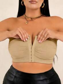 EssElegance Plus Size Strapless Bra, Seamless, Invisible, Front Closure, Wireless, Backless, Shaping - Apricot - View 4