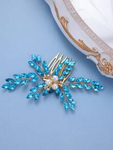 1 pieza Peineta de pelo de mujer elegante de lujo con flores de perlas falsas y cristales, tocado nupcial, accesorio de pelo de alta gama para banquetes, verano, vacaciones, viajes, accesorios de novia - Multicolor - Ver 9