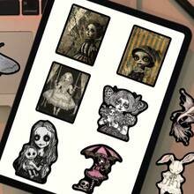 50张卡通暗黑恐怖娃娃贴纸，趣味哥特娃娃装饰涂鸦贴纸，乙烯基防水材质，适用于笔记本电脑、手机、汽车、滑板、水瓶、剪贴簿、电脑、日记本等。 - A - 查看 3