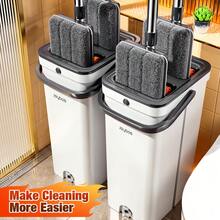 Joybos Mop And Bucket Set With Wringer System, Hands Free Flat Floor Mop And Bucket, 2 Zone Separate Dirty And Clean Water, With 4-Way Ultra Deep Cleaning Scrapers, 12.99/17.32inch Wet And Dry Mop, 4 Washable Pad, Mop For Floor Cleaning All Floors Tile Wall Window - 15.75inch Mop+Bucket+4 Refills - 查看 2