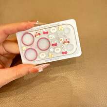 苹果系列闪光镜片贴膜卡通狗狗蝴蝶结和黄色小鸭镜片贴纸套装，适用于苹果17 Pro/17 Pro Max，防水、防摔、防刮花 - 粉圈鏡頭膜+小黃鴨貼紙 - 查看 4