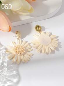 OOQ 1 Đôi bông tai mặt dây chuyền hình hoa hướng dương làm thủ công từ sợi raffia, kiểu dáng thời trang, ngọt ngào, thanh lịch, thích hợp cho kỳ nghỉ biển, làm quà tặng cho mọi dịp (Được làm thủ công từ sợi raffia, hình dạng và hướng ngẫu nhiên) - trắng - Xem 7