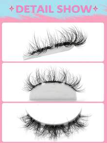 Asiteo 7 Pairs Cat Eye Lashes 3D Clear Band Lashes Natural Look Wispy Messy Faux Mink Eyelashes Fluffy Curl Cat Eye Fake Eyelashes - Black - View 5