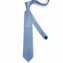Men's Blue Plaid Necktie Set - Includes Pocket Square, Cufflinks And Gold Tie Clip, Fashionable For Business Formal Occasions - Baby Blue - View 4