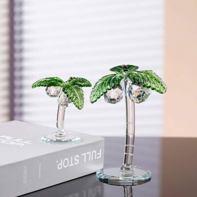 水晶椰子树工艺品，桌面办公装饰，家居样板间摆件，节日礼物