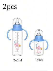 Bộ 3/2 bình sữa trẻ em bằng nhựa polypropylene bền chắc, chống rò rỉ, chống sặc, với thiết kế họa tiết động vật màu hồng và xanh dương trang nhã. - Nhiều màu - Xem 14