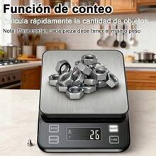 Báscula de cocina electrónica profesional 0.1g-10kg, recargable, impermeable, con función tara y contador, precisa para repostería y alimentos - Negro1 - Ver 9