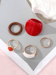 Set de 5 anillos grandes de resina de color vino tinto para los nudillos - A - Ver 4