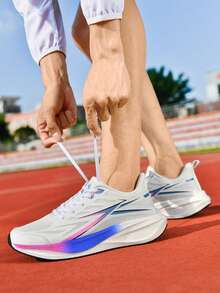 1双男士系带跑步鞋，高弹软底公路跑鞋，舒适休闲步行鞋，健身训练鞋 - 白色 - 查看 7