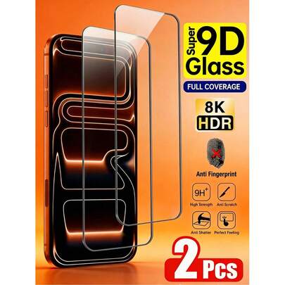 BOLLYMORE 2 piezas de protector de pantalla de vidrio templado amortiguador de golpes, cobertura de pantalla completa de vidrio templado de alta definición, adecuado para iPhone 17 Pro Max/17 Air/16 Pro Max/16 Plus/15 Pro Max/14 Pro Max/13 Pro Max/13 Mini/12/11 Pro Max/X/XR/XS Max Series, vidrio duradero 9H+, película de vidrio templado antirreflectante, protector de pantalla, antihuellas, antichoque, ajuste perfecto con la funda del teléfono, regalo de primavera