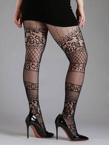 1 Pair Women's Floral Mesh Stockings, Slim Fit Comfortable Fashionable Sexy Unique, Suitable For Daily Wear, Work Commute And Outings - Multicolor - View 36