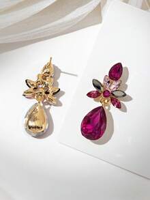 1 Paar fuchsiafarbene Ohrringe für Frauen mit bunten Blumen-Diamant-Tropfenform, geeignet für Ausgehen - Heißes Pink - Übersicht 3