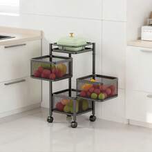 3-Tier Square Rotating Storage RackNo Assembly Required, Suitable For Office Organization. Mobile Multi-Layer Shelf With Wheels, Ideal For Book Organization And Independent Storage Baskets - 查看 3