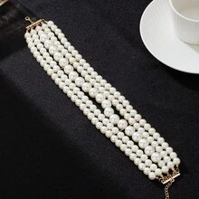 1pc Handmade Multi-Layer Faux Pearl Necklace, Elegant Jewelry For Women To Wear To Parties, Banquets, Weddings - White - View 4