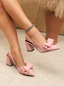 Bow Decor Elegant Sexy High Heel Pointed Toe Party Shoes, Comfortable & Non-Fatiguing - Baby Pink - View 10