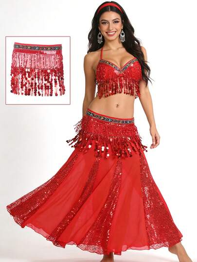 1 pieza Cadena de cintura con borlas estilo bohemio, delantal de cintura para danza del vientre, nueva diseño de cadena de cintura ajustable, adecuado para disfraces de lentejuelas de mujer, disfraces de danza, adecuado para carnaval, fiesta, actuación en el escenario