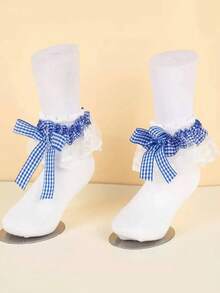 1 Pair Children's Lace Plaid Bow Ruffle Dance Princess Fashion Versatile Party Socks - Multicolor - View 7