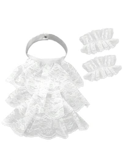 Bộ 1/3 áo ren trắng cổ bèo nhún và tay áo có ren, phụ kiện trang phục cho nữ, nam và tiệc cosplay.