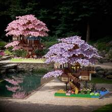 2229pcs Mini Particle Japanese Cherry Blossom & Peach Flower House Building Blocks, DIY Micro Particle Architecture Model, ABS Material Desktop Decor, Perfect Gift For Halloween/Thanksgiving/Christmas - Multicolor - View 2