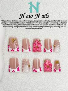 NAIO Conjunto de 10 unhas postiças artesanais de verão com opção de unhas dos pés combinando, pontas quadradas curtas e estilo "pato", base nude inspirada nos anos 2000 com francesinha branca e delicado desenho floral rosa, detalhes de flores em 3D, textura de gel ondulado, pingentes de estrela-do-mar e aplicações de miçangas, acabamento brilhante, para mulheres e meninas, perfeito para festas, encontros e uso diário, inclui kit de aplicação, ótimo presente para amantes de nail art. - Multicolorido - Ver 2
