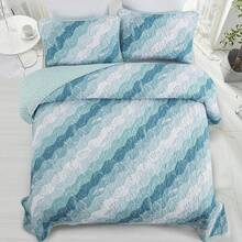3 Pieces Coastal Quilt Set Queen King Size , Summer Beach Blue Green Ocean Theme Quilts With Pillowcases Microfiber Ocean Bedding Set Nautical Bedspreads Coverlet Lightweight Comforter For Wedding Items, Home Bed Room Decor, Ideal Gifts,All Season - 藍綠色 - 查看 9