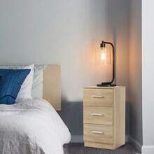 Set Of 2 Bedside Tables Made Of Chipboard, Nightstand With 3 Drawers, Bedside Table For Bedroom/Living Room, Natural Color, On-Site - 駝色 - 查看 6