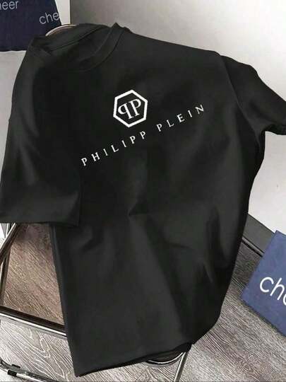 Men's Letter Print Crew Neck-Shirt, Regular Fit Casual Short-Sleeve Crew Neck-Shirt Summer, Fashionable Men's Top Daily Wear, SockHot Item