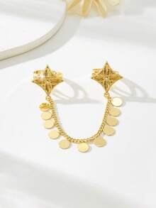 Mgyi Women's Adjustable Gold Star Chain Two-Finger Ring, Bohemian Style Coin Tassel Connecting Two Fingers, Fashion Hand Chain Jewelry Gift For Party And Daily Wear - PJZ-164 - View 5