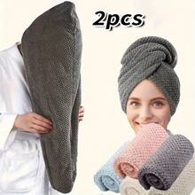 Microfiber Hair Towel Extra Large Wrap Quick Dry Hair Towel Wrap With Elastic Band , Ultra Absorbent Soft Hair Towel Wrap Turban - 棕色 - 查看 1