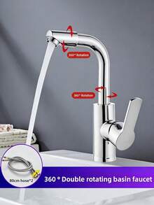 Grifo de baño moderno de una sola manija para agua caliente y fría, giratorio 360 grados, de acero inoxidable, con control separado de agua caliente y fría, filtro integrado y conexión G1/2 pulgadas, fácil instalación, flujo de agua eficiente, acabado de diseño moderno, adecuado para fregaderos de hogar, hotel, apartamento y RV, lavabos de cocina y lavabos de baño, grifo de lavabo de baño, accesorio esencial para el hogar moderno, regalo de vacaciones y renovación del hogar, opción ideal - Multicolor - Ver 3