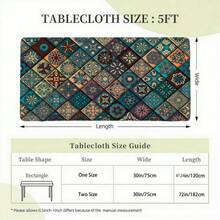 1pc Mandala Pattern Elastic Washable Table Cover, Polyester Wrinkle-Resistant Fitted Rectangular Tablecloth, Fashionable High-End, Suitable For Kitchen Dining, Outdoor Activities, Picnics, Patio Gatherings, Birthday Parties, Dining Textile - B - View 2